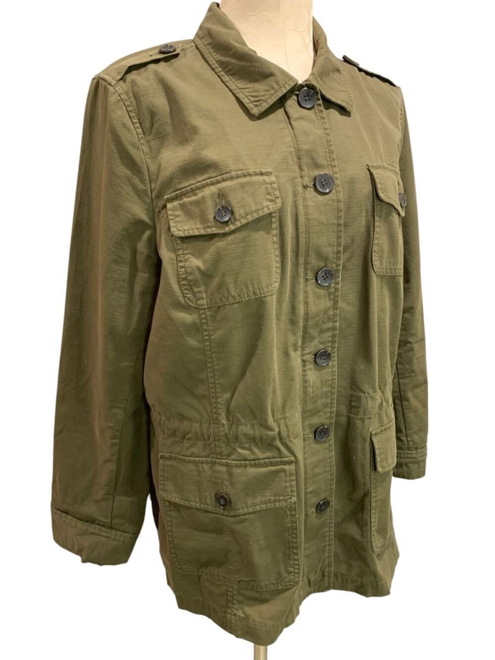Size XL Talbots Womens Army Green Safari Jacket Button Up